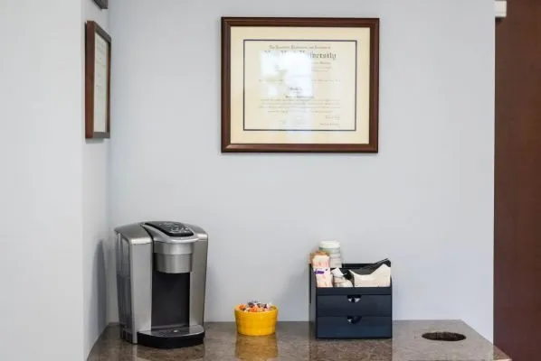 The coffee bar in the Dental Korner waiting room